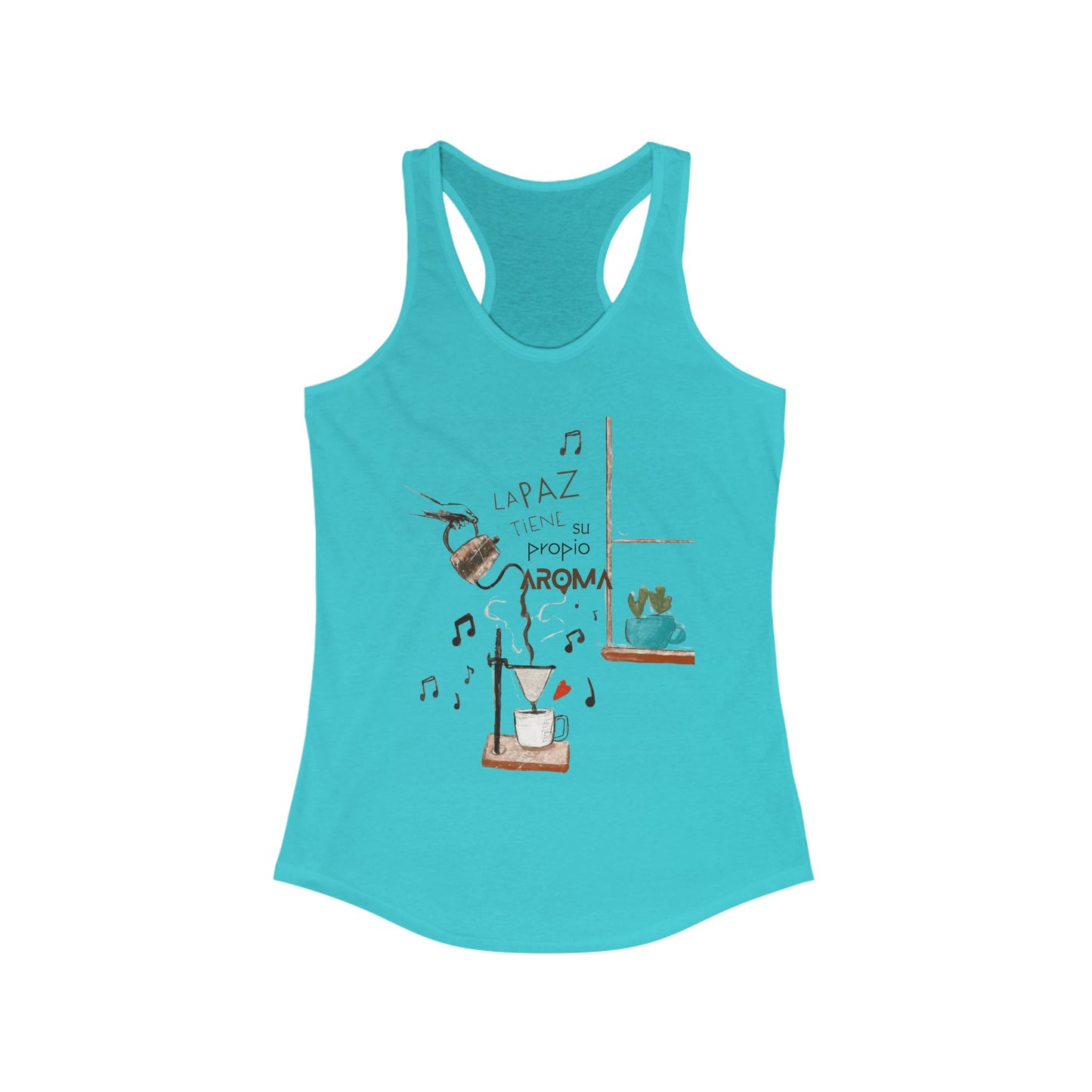Fuerza, Belleza y Mensaje con Propósito. Cozy Coffee Vibes Racerback Tank | Gift for Coffee Lovers, Casual Wear, Summer Top, Music Inspired Apparel, Beachwear