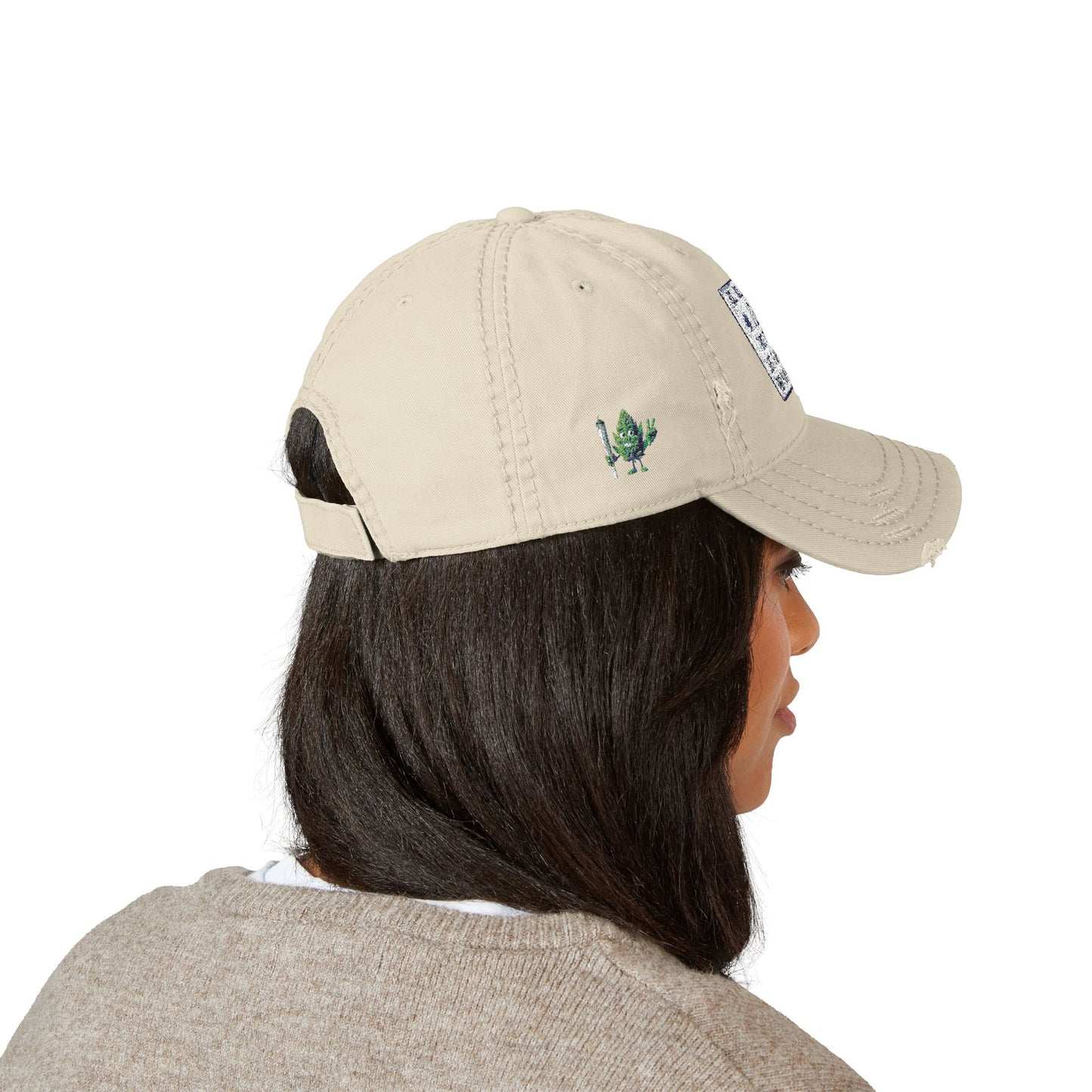 Distressed Hat with Embroidered Joint Design, Casual Cap for Cannabis Lovers, Gift for Stoners, Relaxed Fit Hat