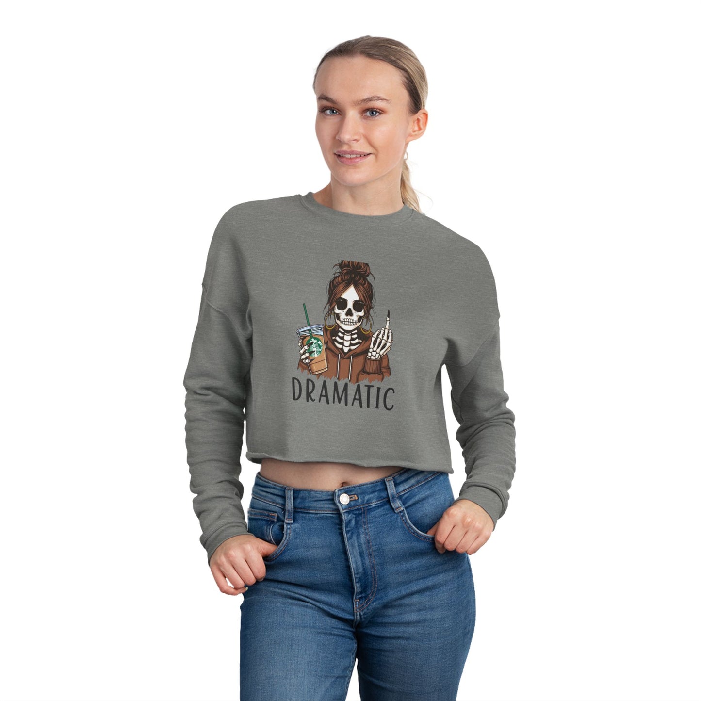 Dramatic Skeleton Cropped Sweatshirt - Trendy Apparel for Artists, Halloween Fashion, Casual Wear, Gifts for Creatives, Fall Style