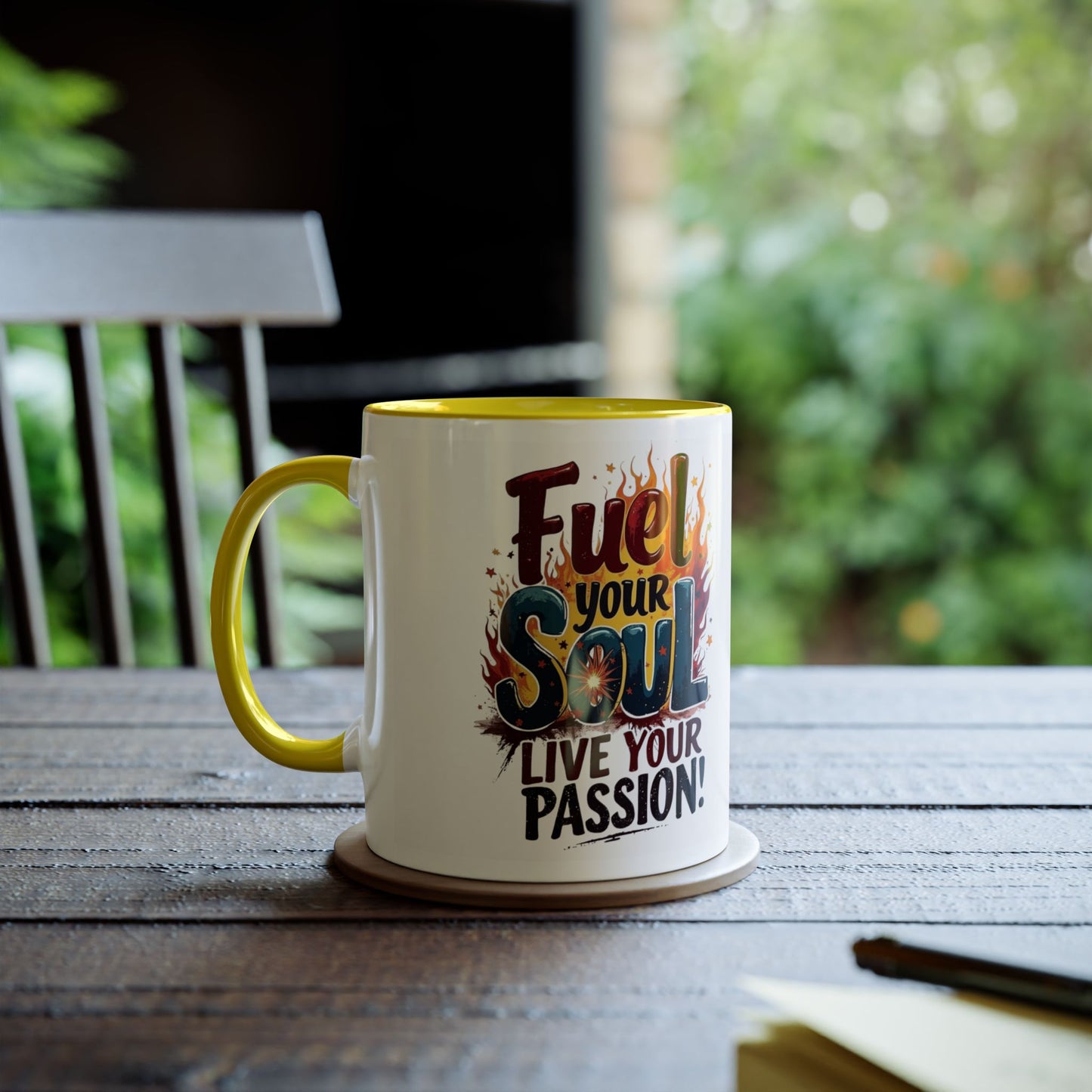 Fuel Your Soul Two-Tone Start your day with meaning. Coffee Mug | Inspirational Mug for Passionate Coffee Lovers, Gift for Creatives, Motivational Drinkware