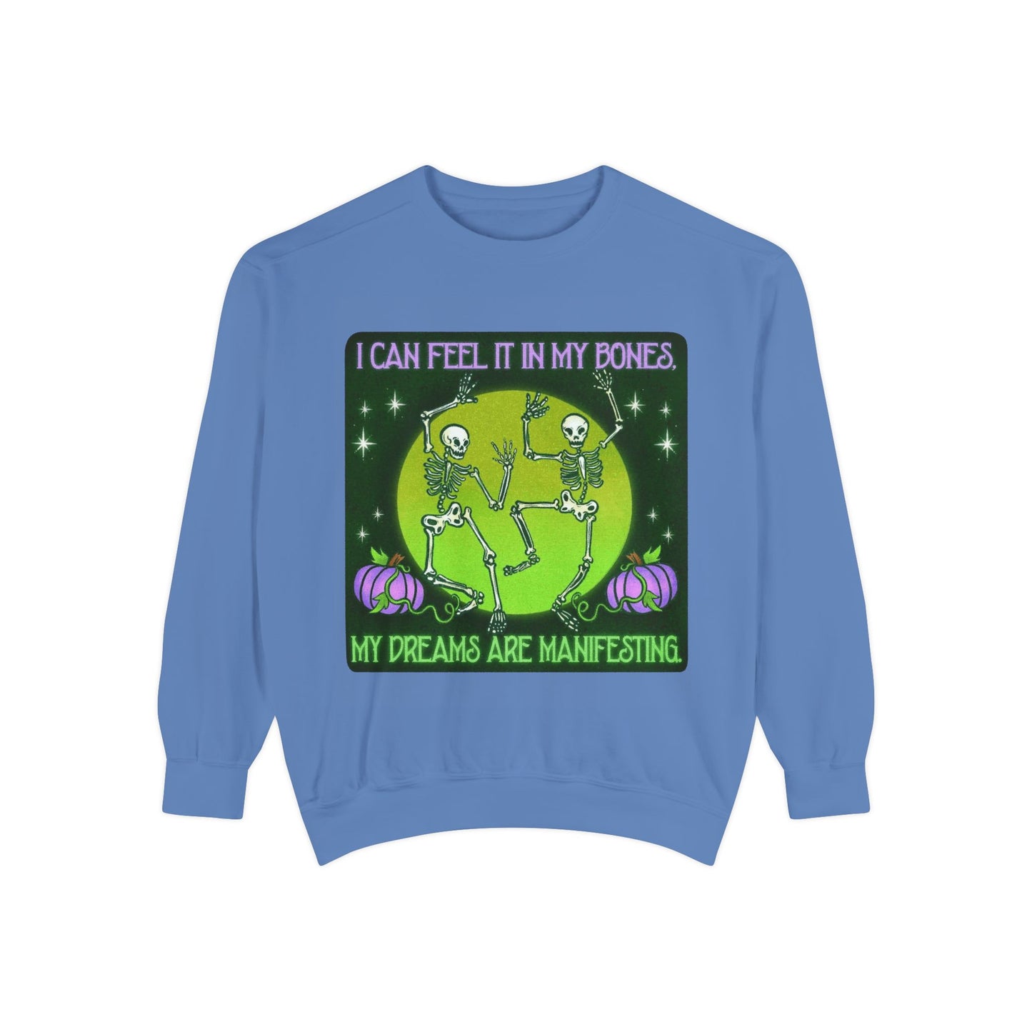 Spooky Manifesting Sweatshirt, Unisex Skeleton Pullover, Halloween Apparel, Cozy Fall Fashion, Casual Trendy Top, Unique Gift