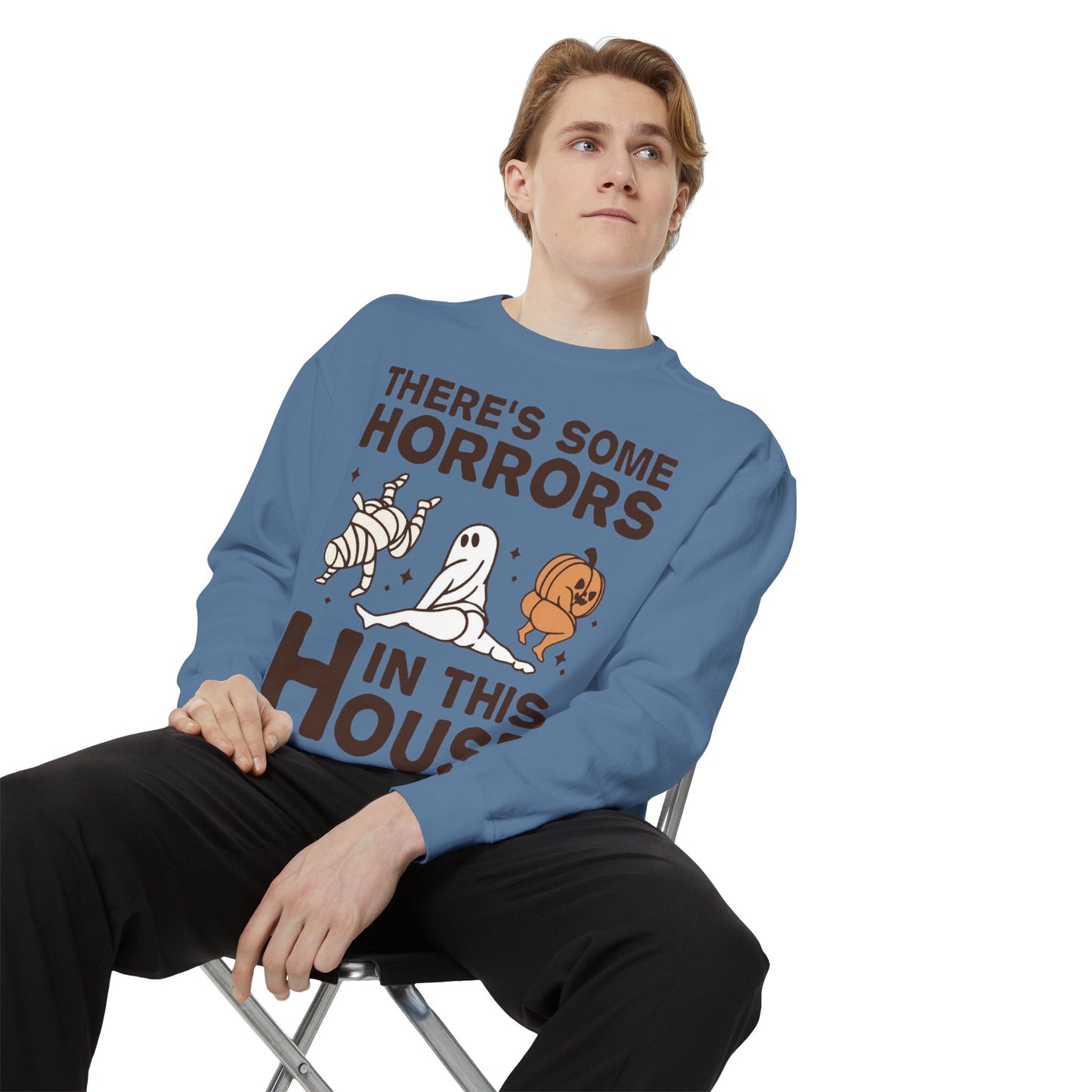 Halloween Themed Unisex Sweatshirt - Fun Ghosts & Mummy Design for Fall, Cozy Casual Wear, Halloween Party, Gift for Friends, Autumn Vibes
