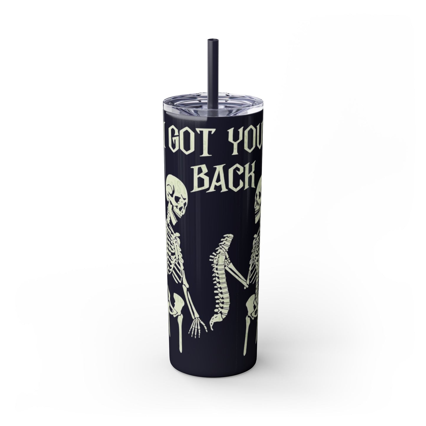 Halloween Skeleton-Themed Tumbler, Got Your Back Drinkware, I Got Your Back Skinny Tumbler, Cute Gifts for Halloween, Fun Vibes for Parties