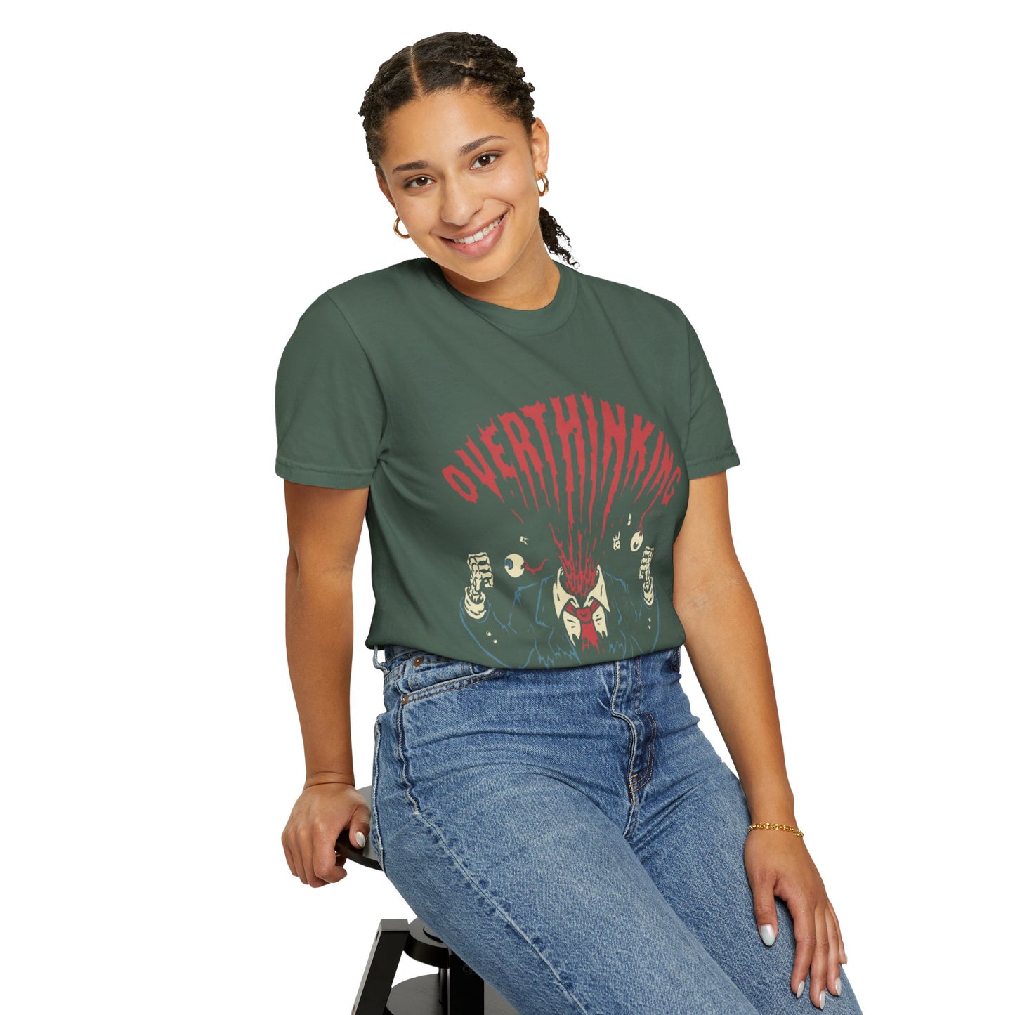 Mentally on Vacation Overthinking Garment-Dyed Unisex T-Shirt, Casual Wear, Gift for Anxiety Awareness, Self-Care Apparel, Unique Graphic Tee