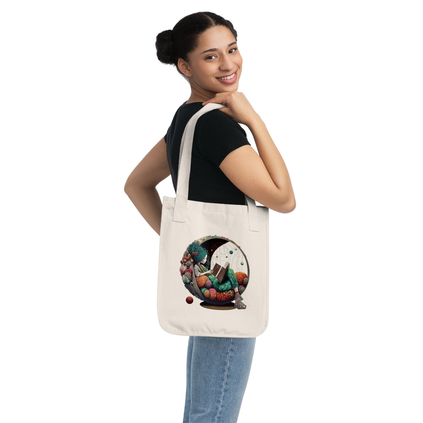 Inspiration On the Go Whimsical Organic Canvas Artistic Gift for Readers, Birthday Present, Reusable Bag
