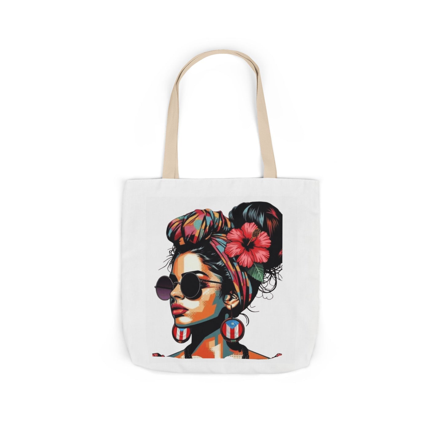 Carry Your Culture – Puerto Rican Pride in Every Step Chic Canvas Tote Bag - Stylish Floral Portrait, Trendy Beach Carryall, Mother's Day Gift, Everyday Shopper, Art Lovers Essential