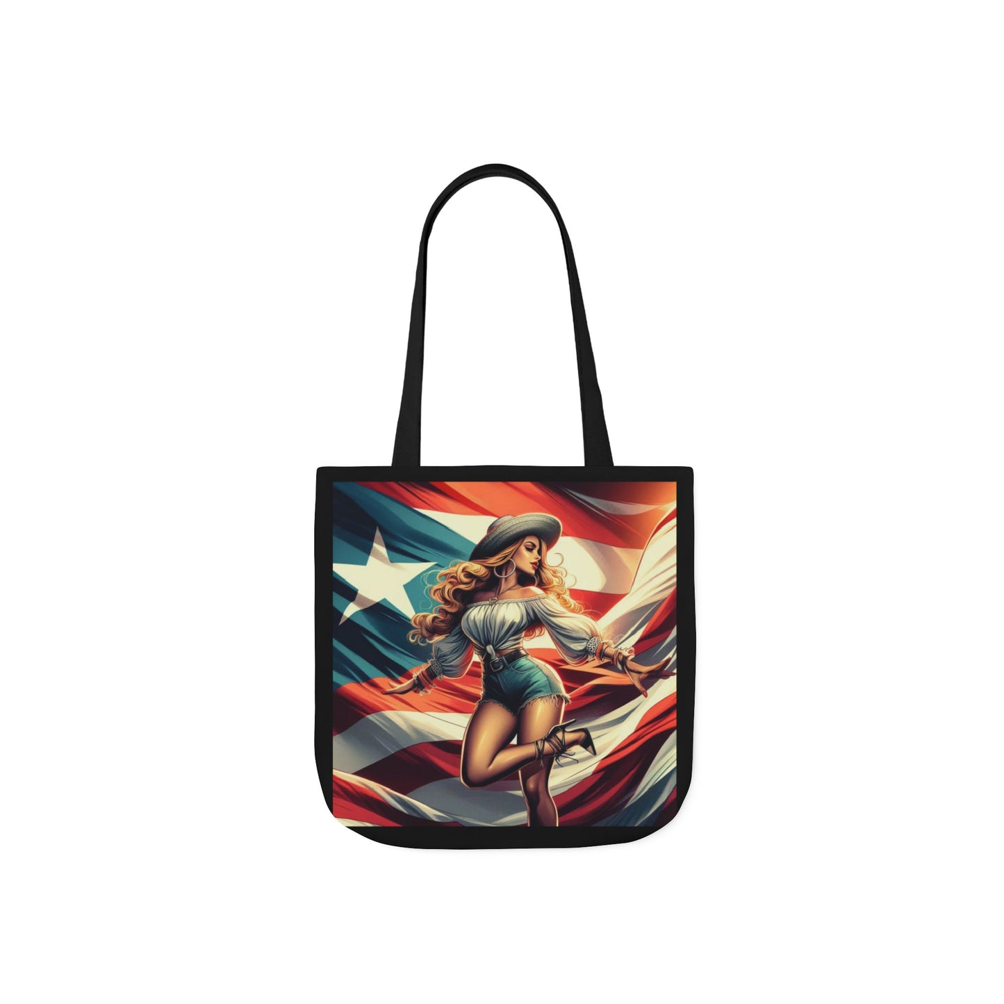 Puerto Rican Flag Handbag Canvas Tote Bag, 5-Color Straps