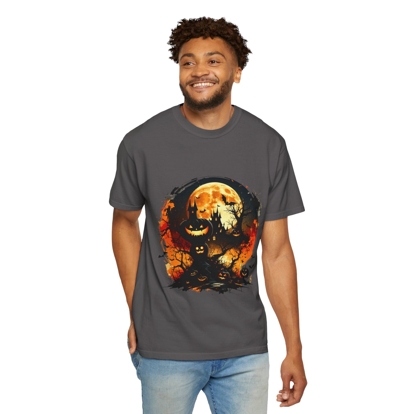Halloween Moon Graphic T-shirt, Unisex Spooky Shirt, Fall Outfit, October Fest Tee, Halloween Party Wear, Trick or Treat T-shirt
