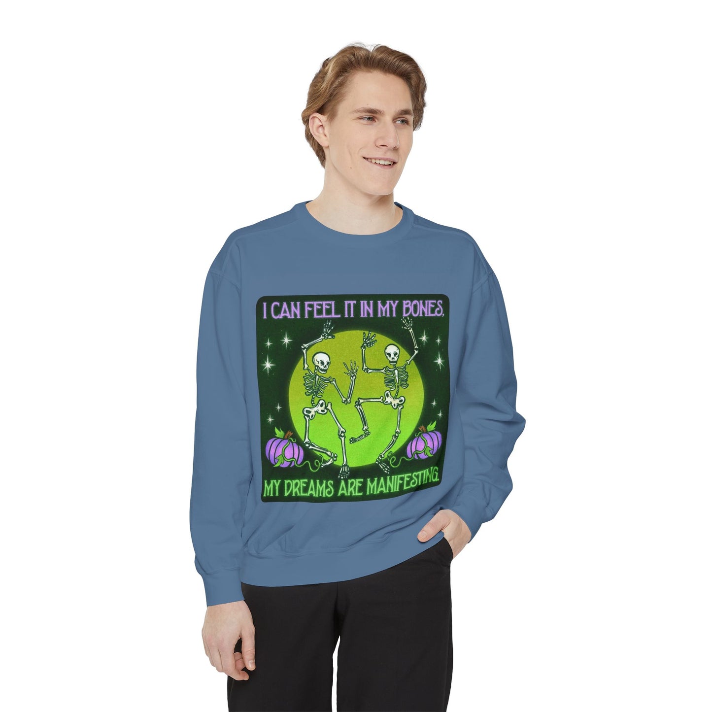 Spooky Manifesting Sweatshirt, Unisex Skeleton Pullover, Halloween Apparel, Cozy Fall Fashion, Casual Trendy Top, Unique Gift