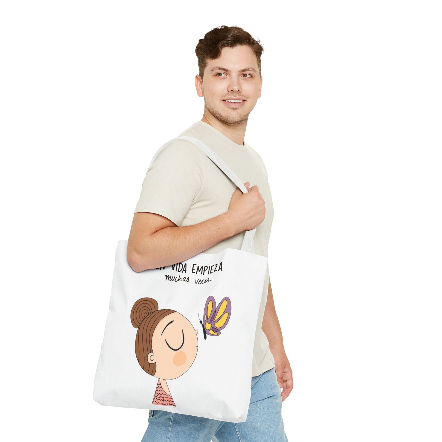 Lleva inspiración contigo a donde vayas, Eco-Friendly Carryall, Motivational Gift, Cute Reusable Shopper, Butterfly Design, Brighten Your Day