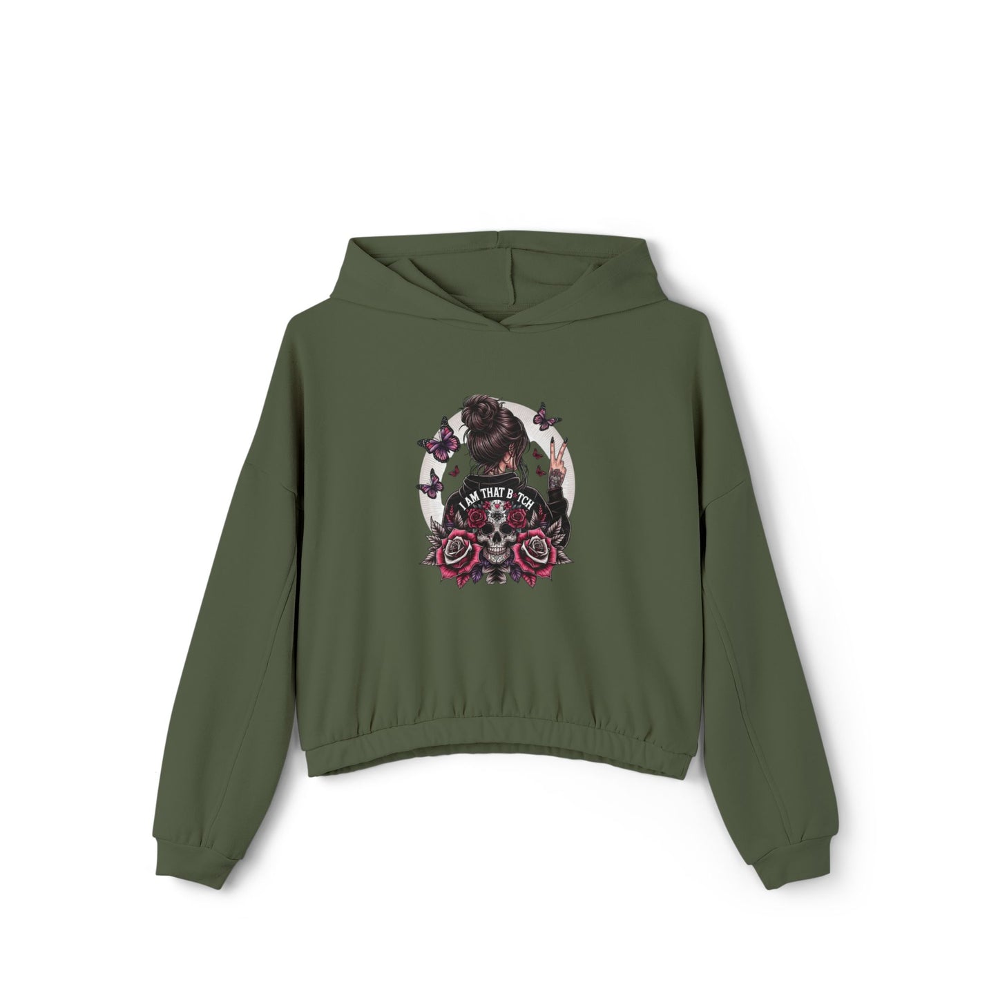 Too Cool to Be Cold” Funny SweaterStylish Women's Cinched Bottom Hoodie with Floral Design, Cozy Hoodie, Casual Fashion, Gift for Her, Everyday Wear
