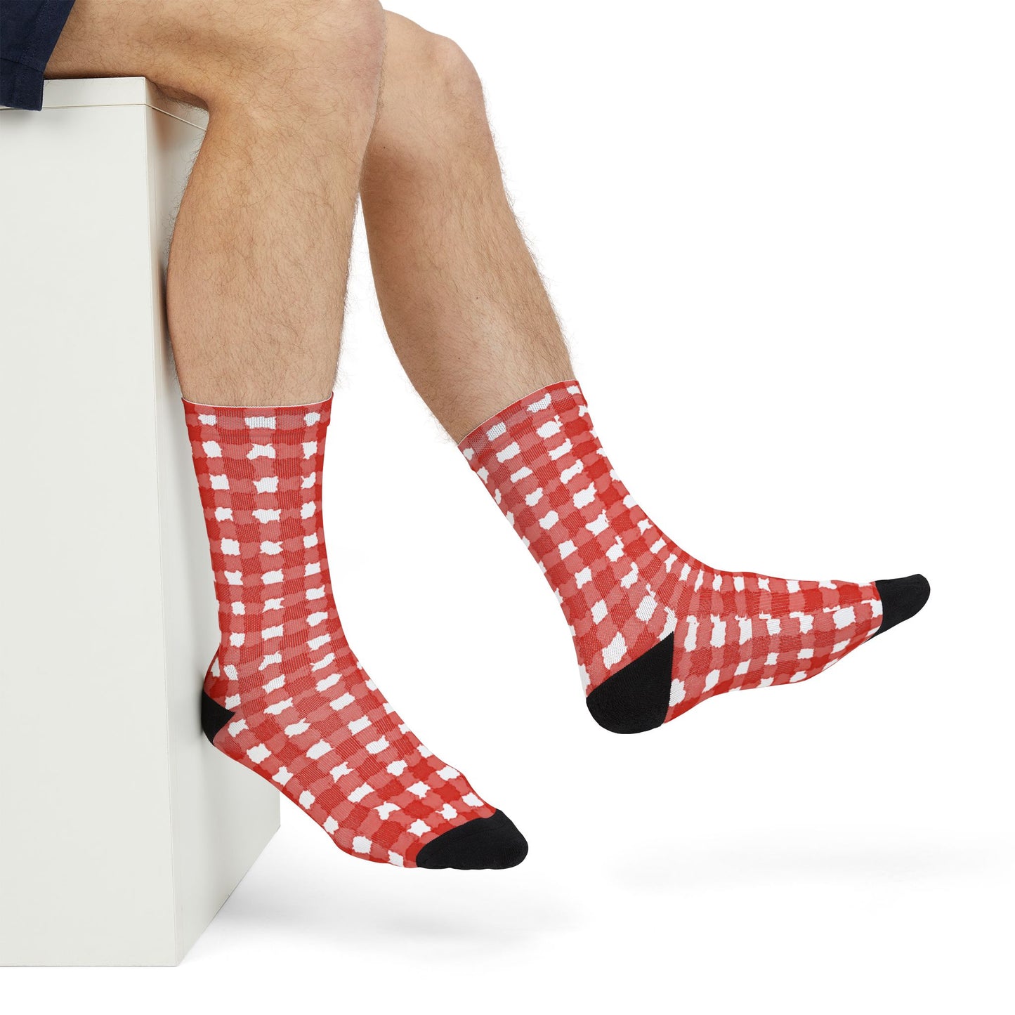 Red Gingham Crew Socks Buffalo Plaid Sublimation Socks
