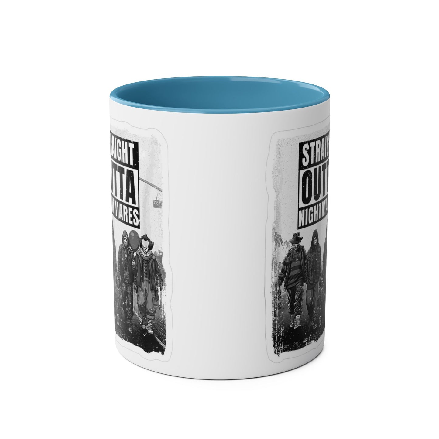 Straight Outta Nightmares Two-Tone Coffee Mug, Unique Gift for Halloween, Fun Office Decor, Red Handle Mug, Collectible Coffee Cup