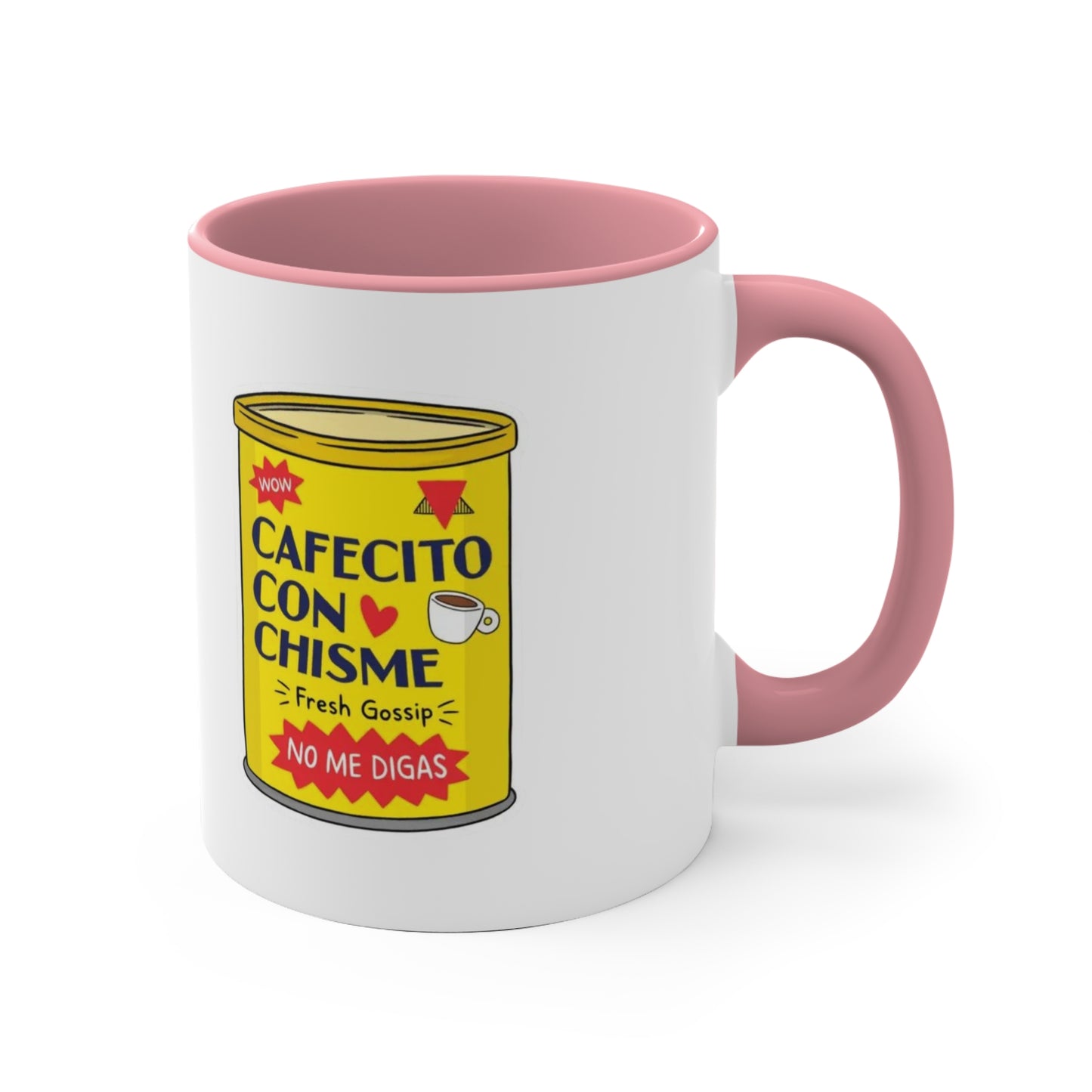 Cafecito Con Chisme Accent Mug, Coffee Lover Gift, Fun Gossip Mug, Red Handle Mug, Unique Kitchen Decor