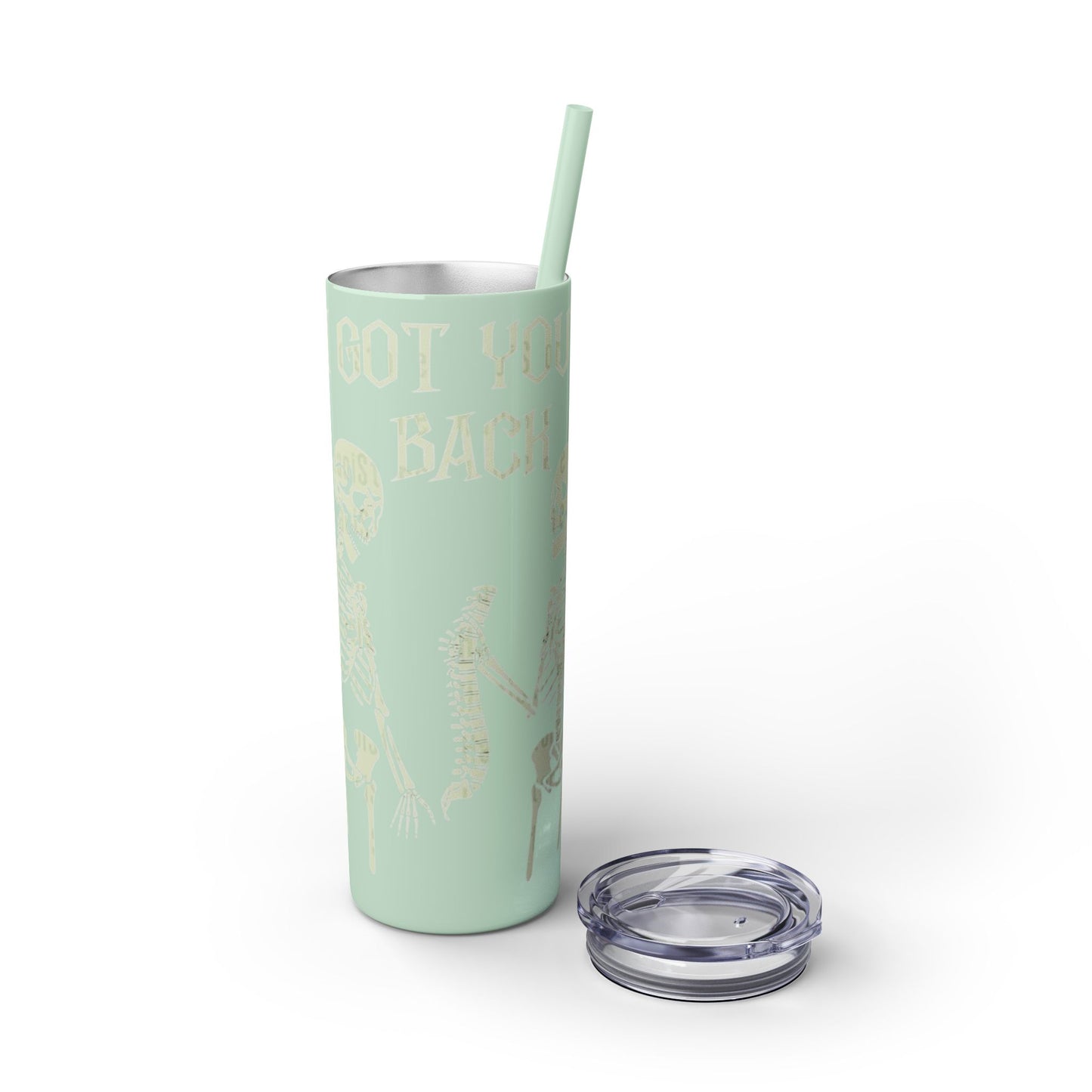 Halloween Skeleton-Themed Tumbler, Got Your Back Drinkware, I Got Your Back Skinny Tumbler, Cute Gifts for Halloween, Fun Vibes for Parties