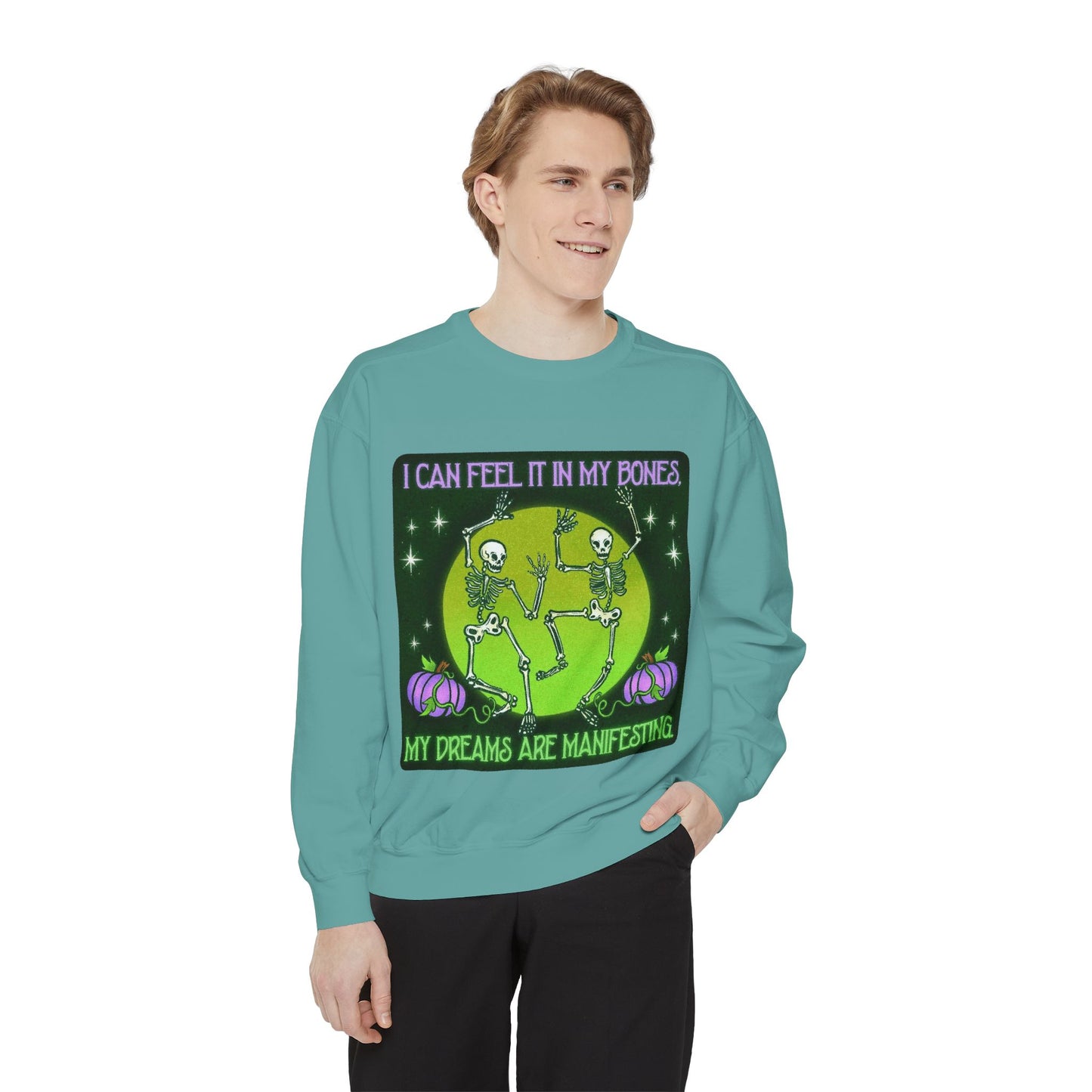 Spooky Manifesting Sweatshirt, Unisex Skeleton Pullover, Halloween Apparel, Cozy Fall Fashion, Casual Trendy Top, Unique Gift