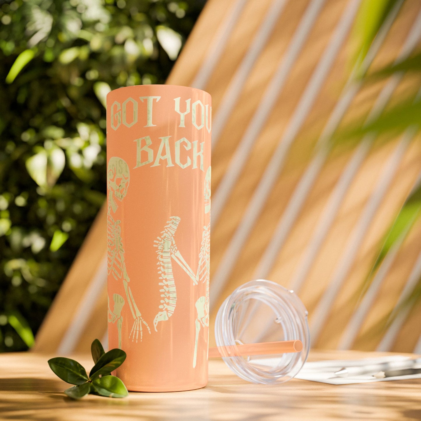 Halloween Skeleton-Themed Tumbler, Got Your Back Drinkware, I Got Your Back Skinny Tumbler, Cute Gifts for Halloween, Fun Vibes for Parties