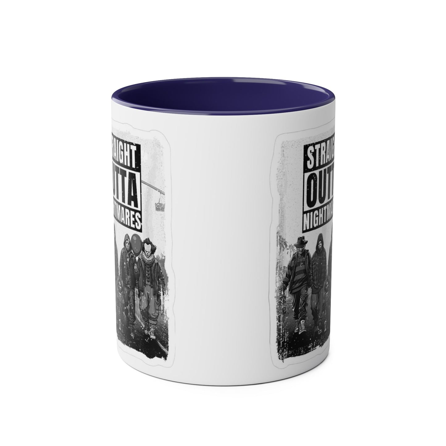 Straight Outta Nightmares Two-Tone Coffee Mug, Unique Gift for Halloween, Fun Office Decor, Red Handle Mug, Collectible Coffee Cup