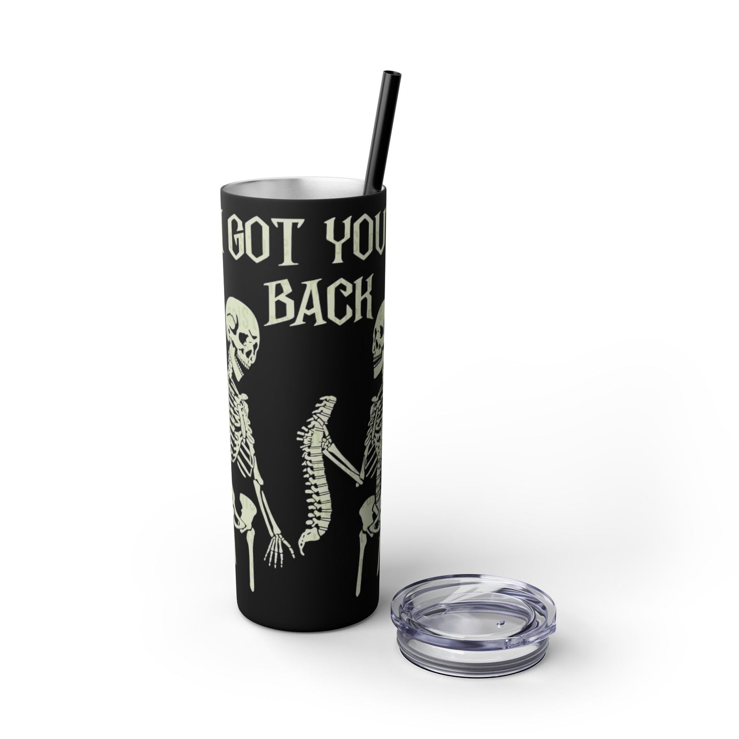 Halloween Skeleton-Themed Tumbler, Got Your Back Drinkware, I Got Your Back Skinny Tumbler, Cute Gifts for Halloween, Fun Vibes for Parties