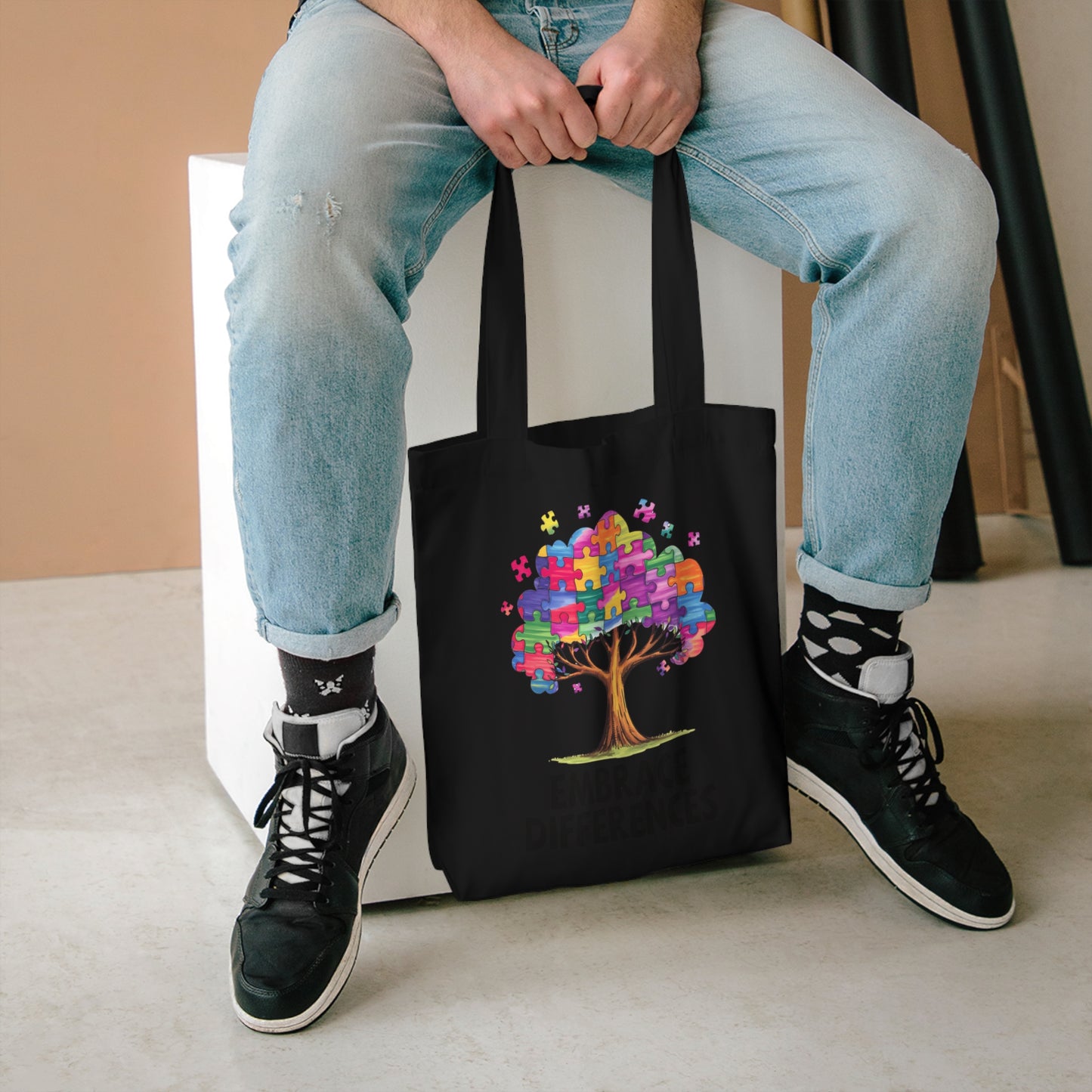 Colección Conciencia y Orgullo Autista Colorful Puzzle Tree Cotton Tote Bag - Eco-Friendly & Stylish Shopping Bag