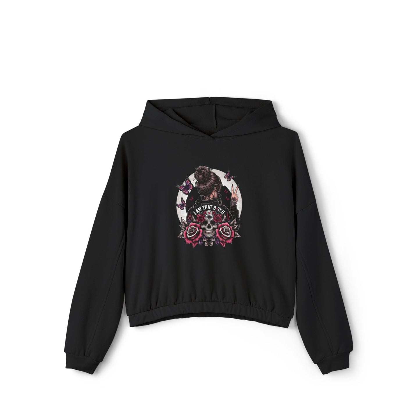 Too Cool to Be Cold” Funny SweaterStylish Women's Cinched Bottom Hoodie with Floral Design, Cozy Hoodie, Casual Fashion, Gift for Her, Everyday Wear