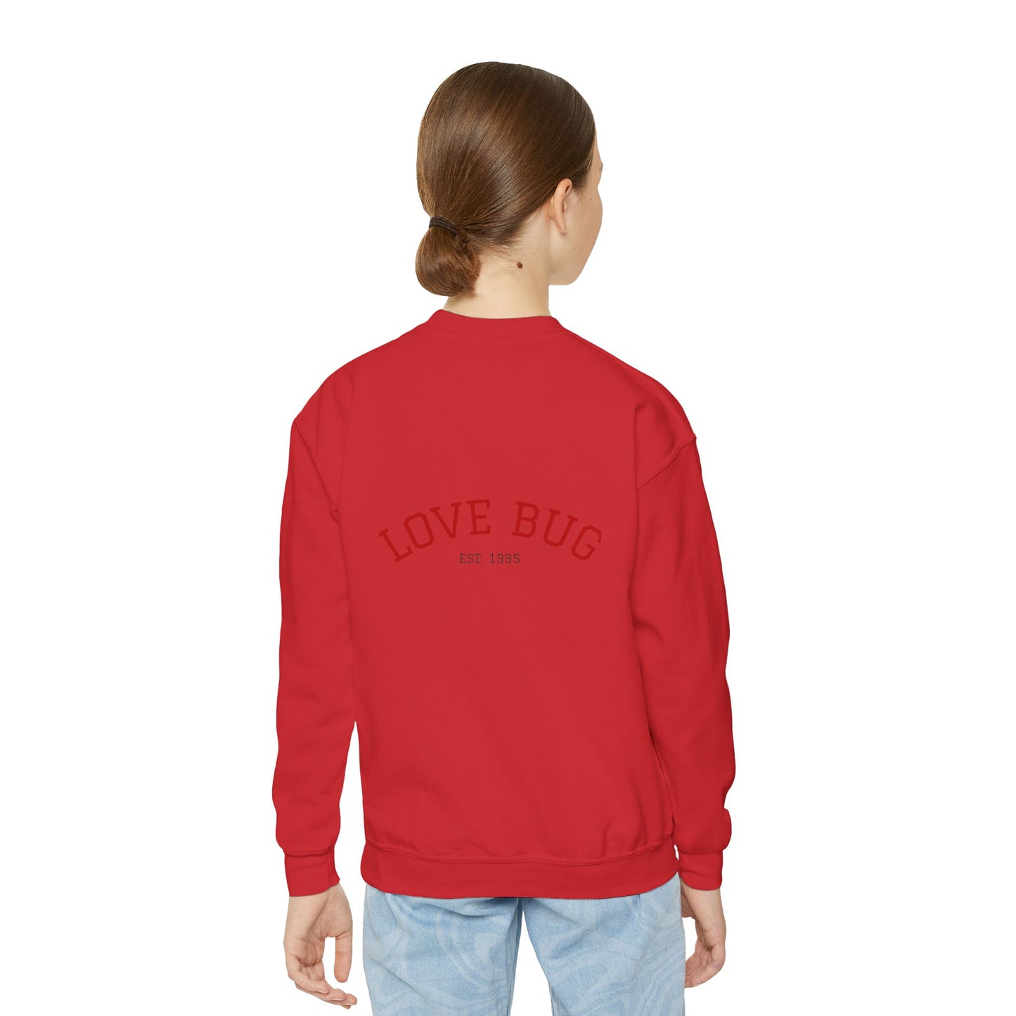 Youth Sweatshirt Cute Girl with Heart Shower "Love Bug" Crewneck