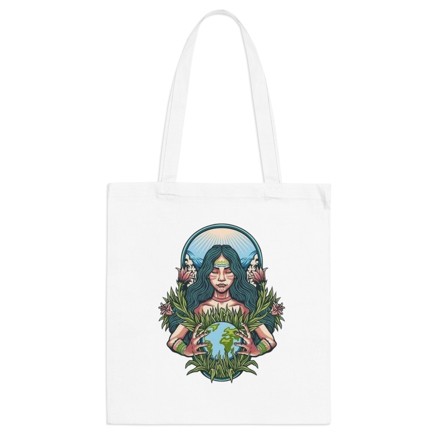 Nature Lover's Illustrated Tote Bag, Eco-Friendly Shopping Bag, Gift for Her, Boho Style, Earth Day Bag, Tote for Vegans