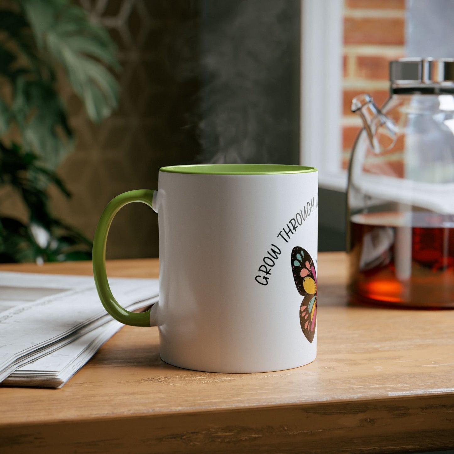 Start your day with meaning. Inspirational Two-Tone Mug for Growth Mindset, Butterfly Design, Coffee or Tea Lover Gift, Motivational Quote, Perfect for Self-Care