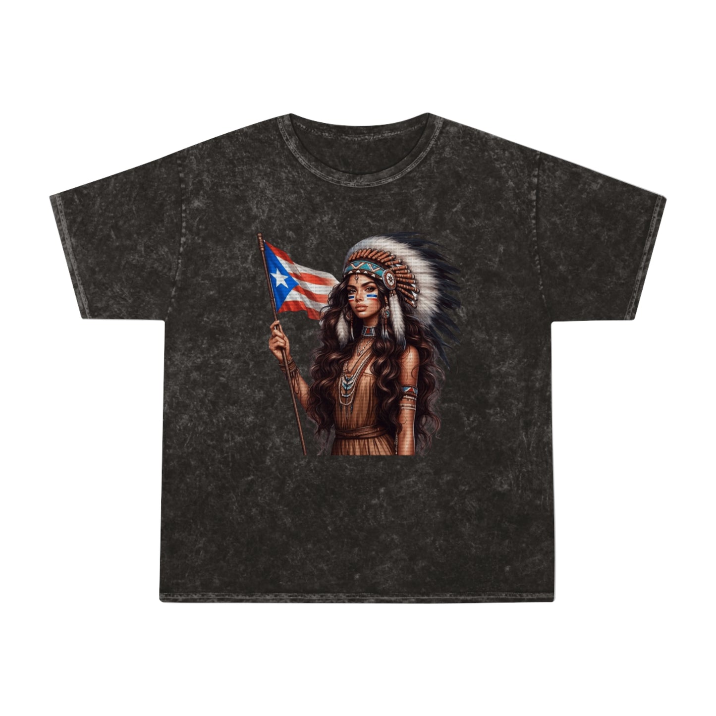 Viva Puerto Rico Cultural Heritage Mineral Wash T-Shirt, Boho Graphic Top, Tribal Art Clothing
