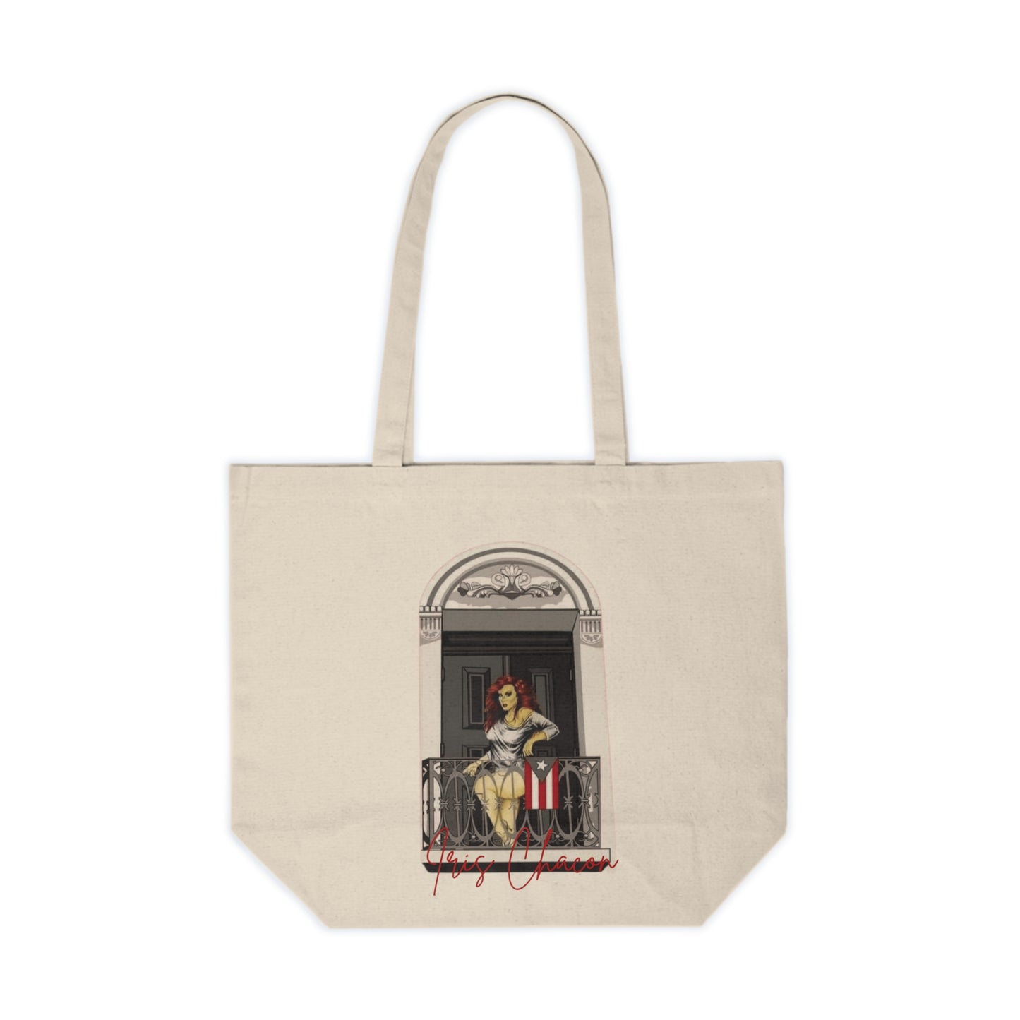 Iris Chacon Orgullo Boricua Elegant Canvas Shopping Tote with Balcony Artwork, Eco-Friendly Tote Bag for Everyday Use,