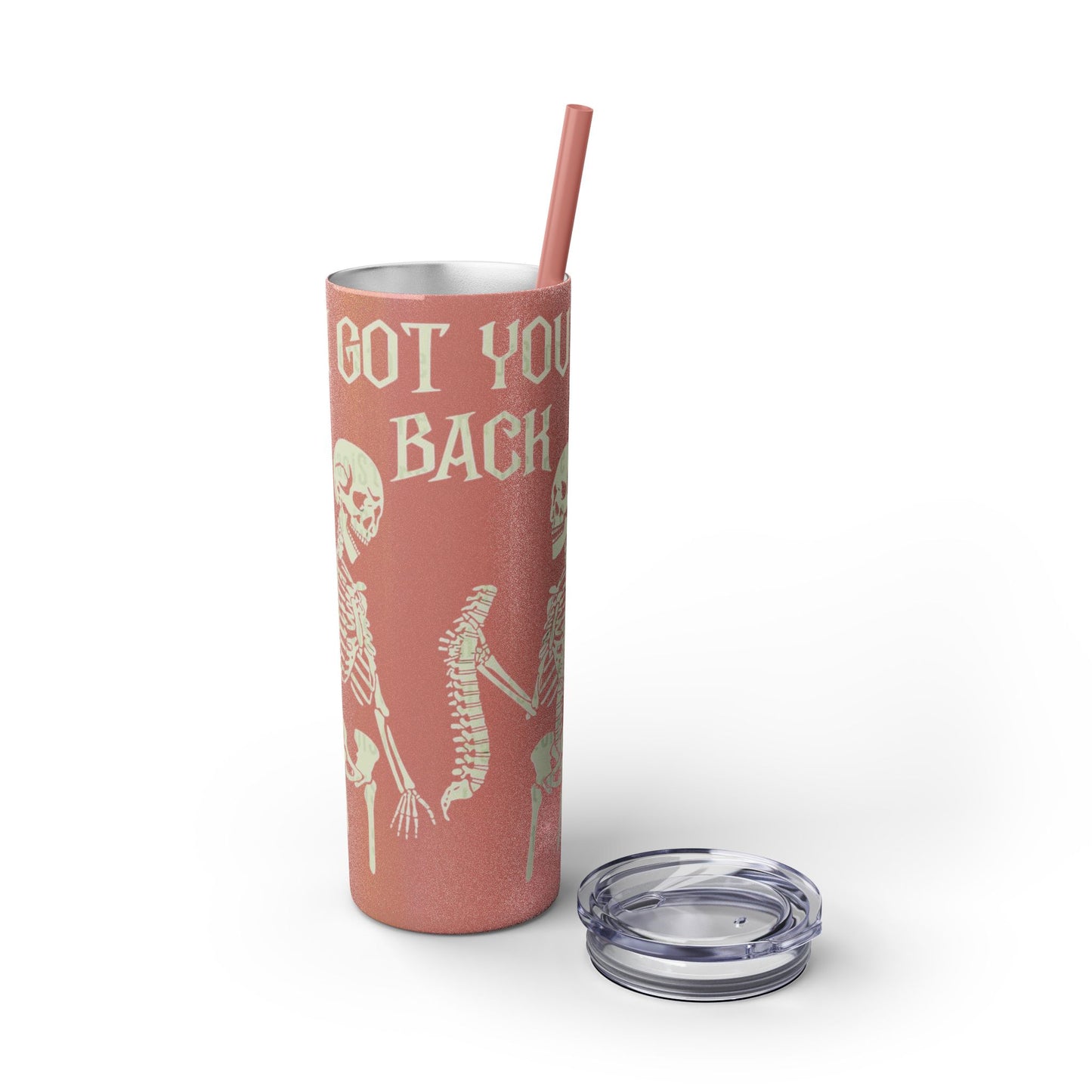 Halloween Skeleton-Themed Tumbler, Got Your Back Drinkware, I Got Your Back Skinny Tumbler, Cute Gifts for Halloween, Fun Vibes for Parties