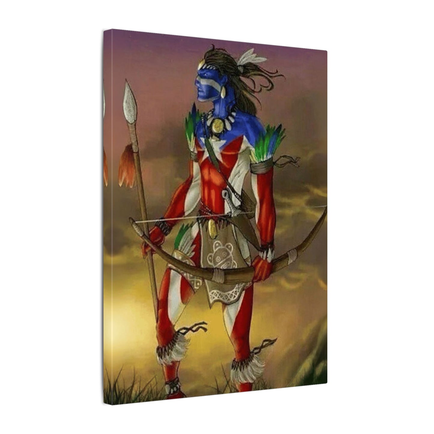 Borikén Rooted in Culture, Radiating Power Tribal Puerto Rico Warrior Canvas Art, Taino Wall Decor, Boho, Unique Gift for Collectors, Cultural Prints