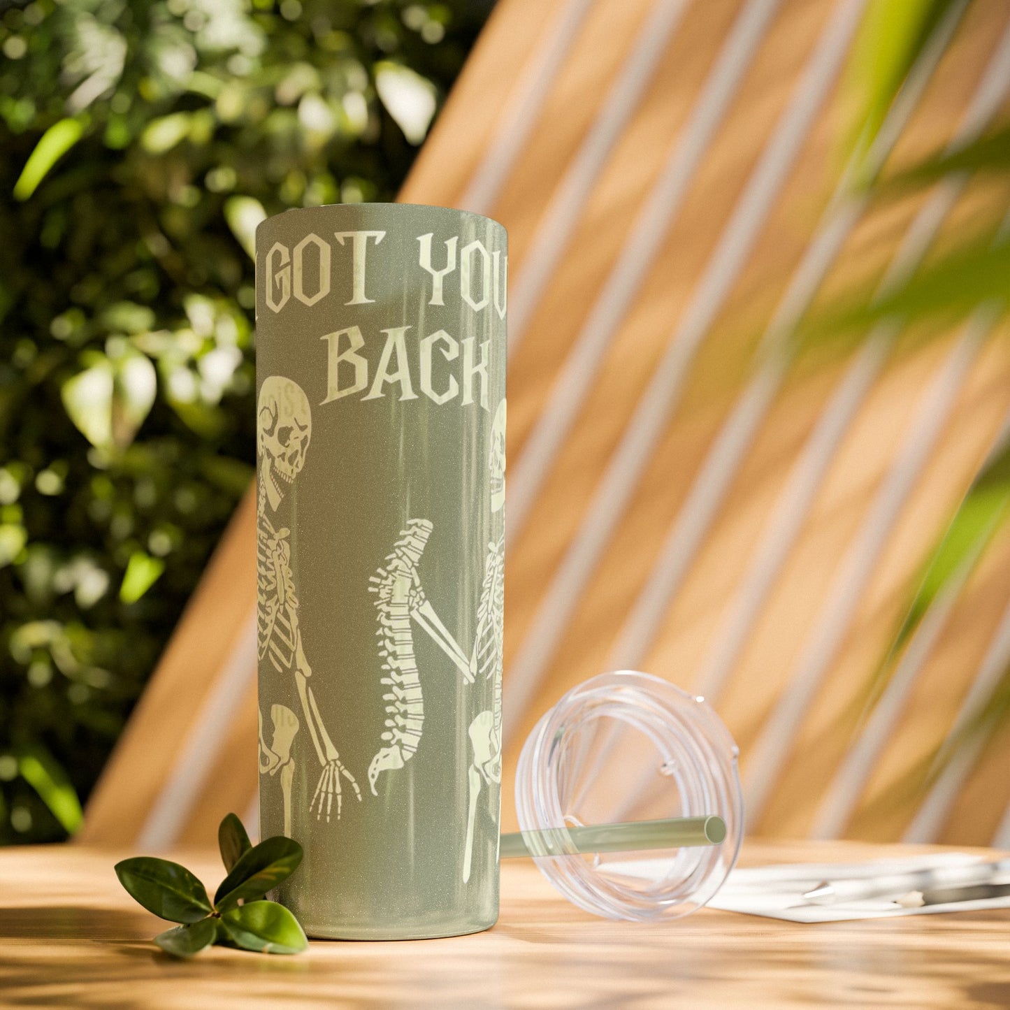 Halloween Skeleton-Themed Tumbler, Got Your Back Drinkware, I Got Your Back Skinny Tumbler, Cute Gifts for Halloween, Fun Vibes for Parties