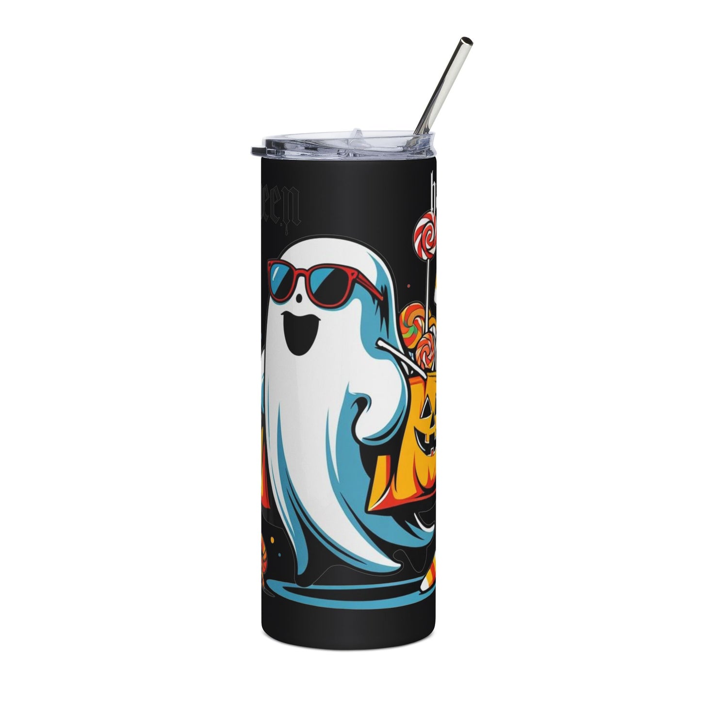 Halloween Ghost Tumbler, 20oz, Stainless Steel Travel Mug, Spooky Drinkware, Fall Coffee Cup, Trick or Treat Container