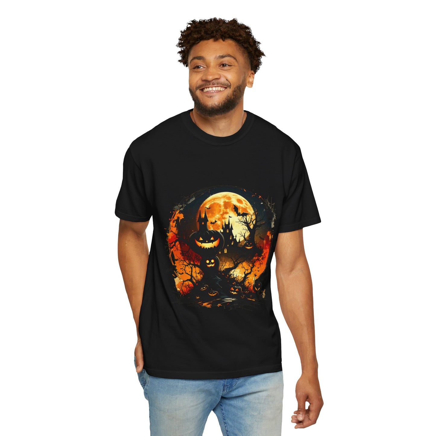 Halloween Moon Graphic T-shirt, Unisex Spooky Shirt, Fall Outfit, October Fest Tee, Halloween Party Wear, Trick or Treat T-shirt