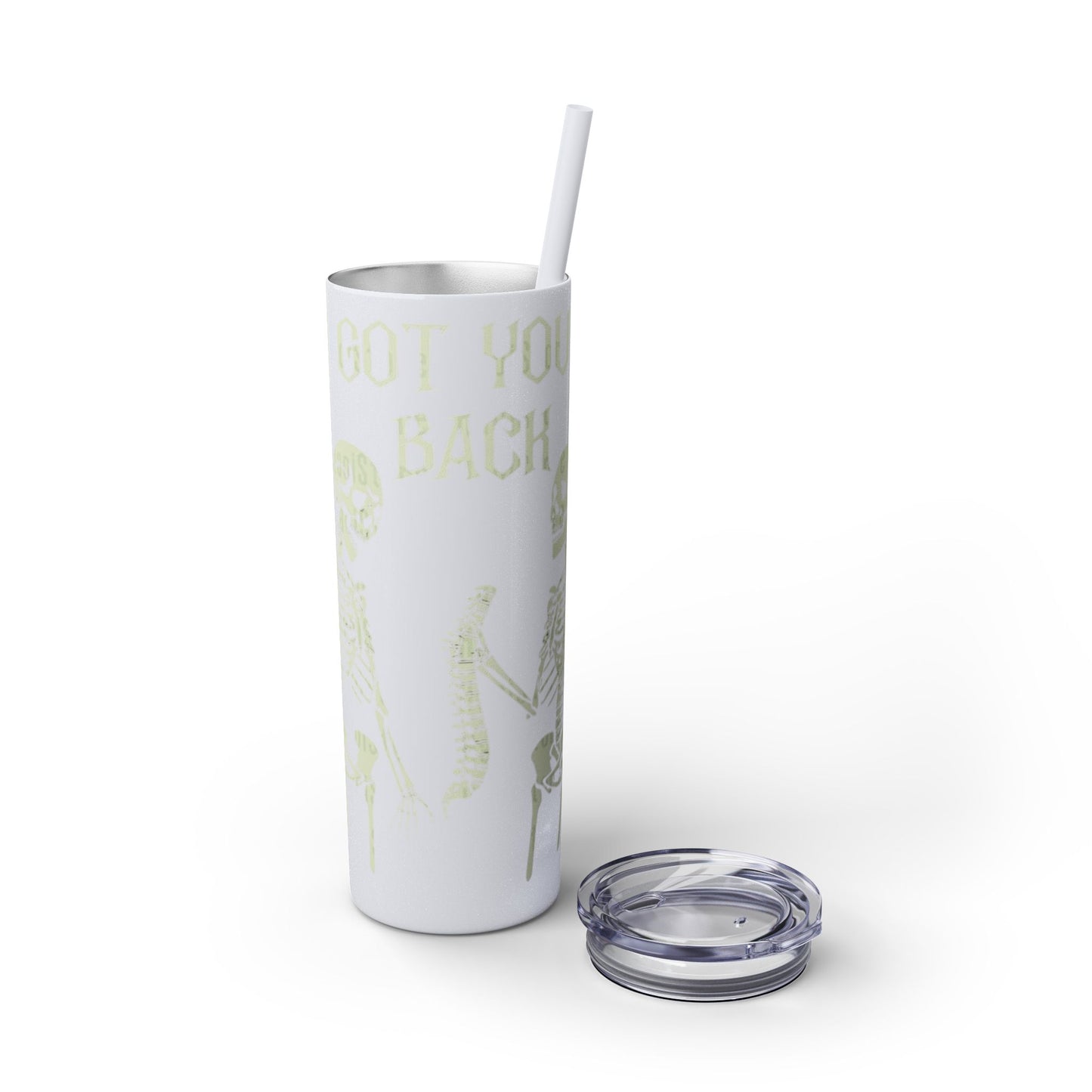 Halloween Skeleton-Themed Tumbler, Got Your Back Drinkware, I Got Your Back Skinny Tumbler, Cute Gifts for Halloween, Fun Vibes for Parties