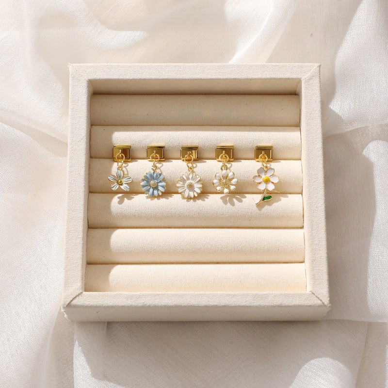 Y2K Elegant Flowers Leaves Gold Color Pendant Italian Charm Links Fit 9mm Stainless Steel Bracelet Women DIY Making Gifts