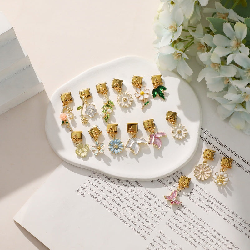 Y2K Elegant Flowers Leaves Gold Color Pendant Italian Charm Links Fit 9mm Stainless Steel Bracelet Women DIY Making Gifts