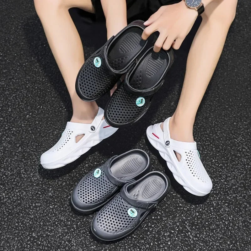 2025 summer waterproof and anti-slip men's and women's slippers, men's casual sandals, outdoor crocs, soft outdoor beach shoes