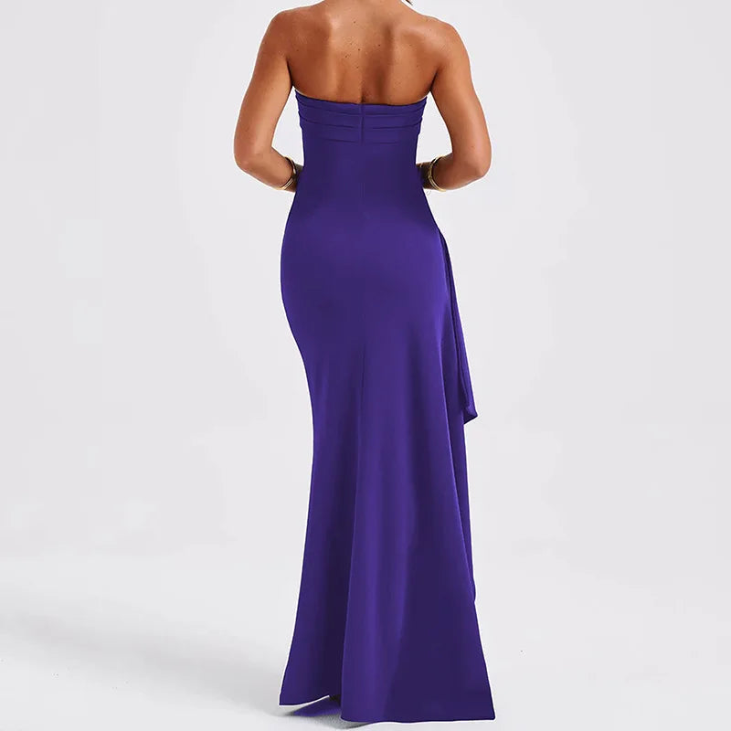 2025 Strapless Backless High Split Maxi Dress for Women Black Off-shoulder Sleeveless Bodycon Club Party Long Dress New Clothes