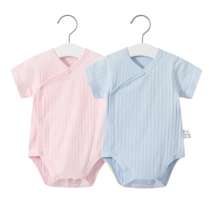 2Pcs Summer Newborn Baby Girls Romper Pure Color Cotton Short Sleeved Bodysuit Infants Breathable Soft Bebe Jumpsuit