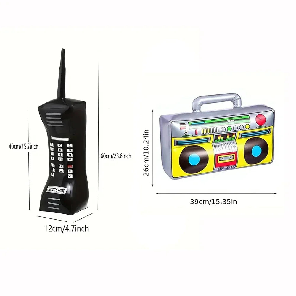 2 Pcs Set Of 90s Inflatable Radio Toys, Party Decorations, Phone Shaped Balloon Toys Hip-Hop Themed Disco Birthday Party Props