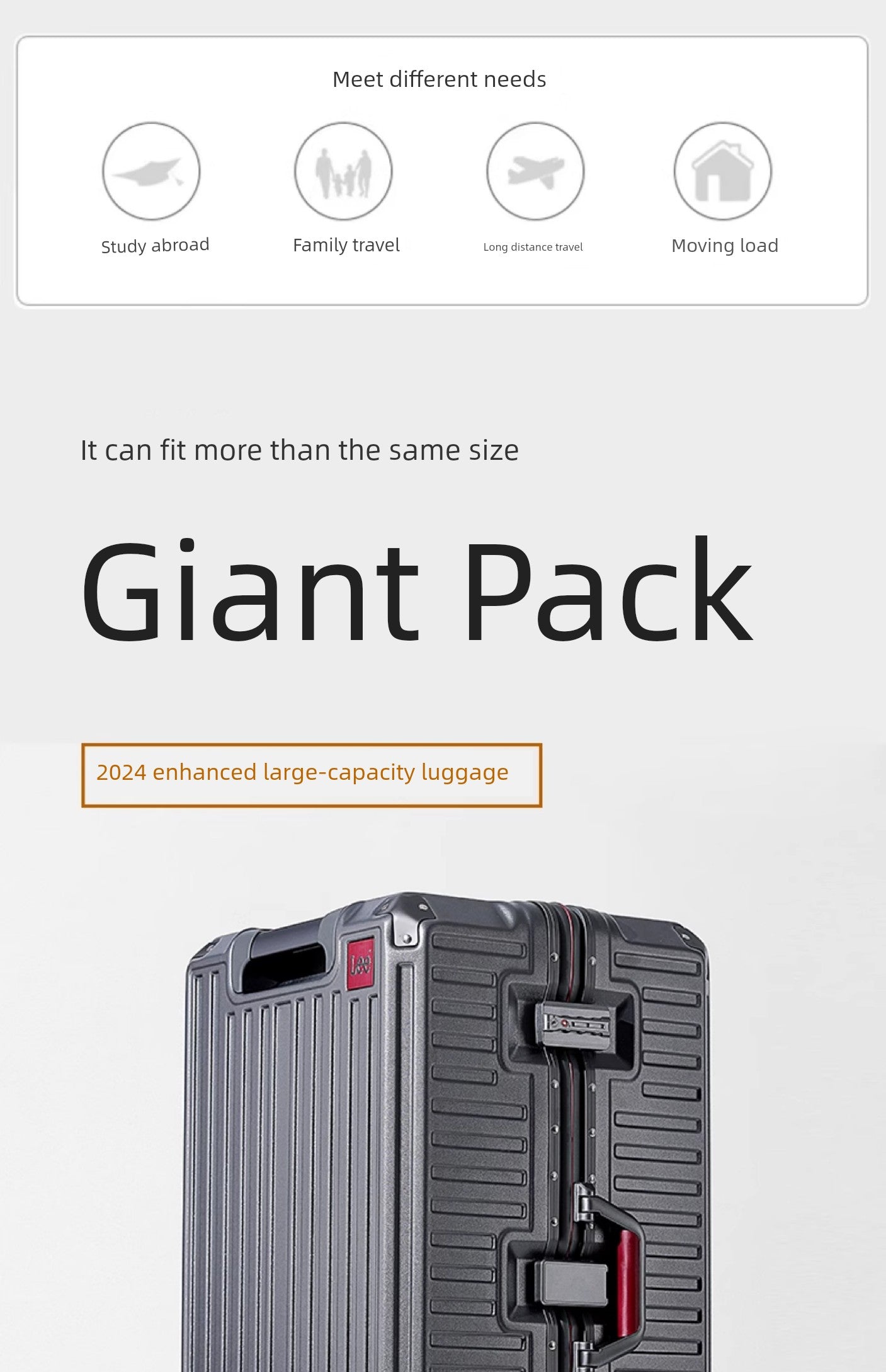 Lee Large Capacity 24-Inch Aluminum Frame Student Luggage