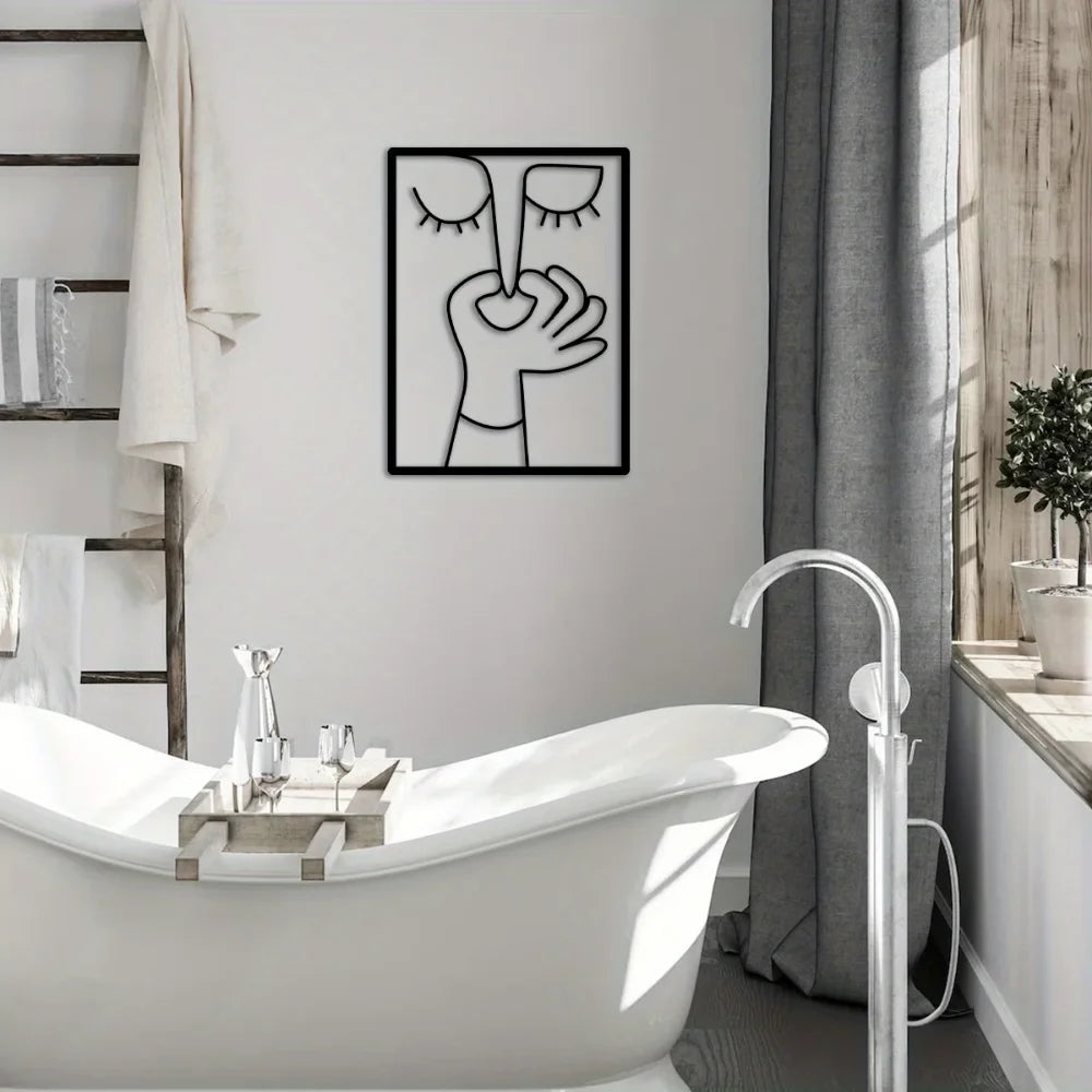 1pc Unique Metal Portrait Funny Toilet Wall Art - Humorous Bathroom Sign with Minimal Line Art Design - Restroom Decor