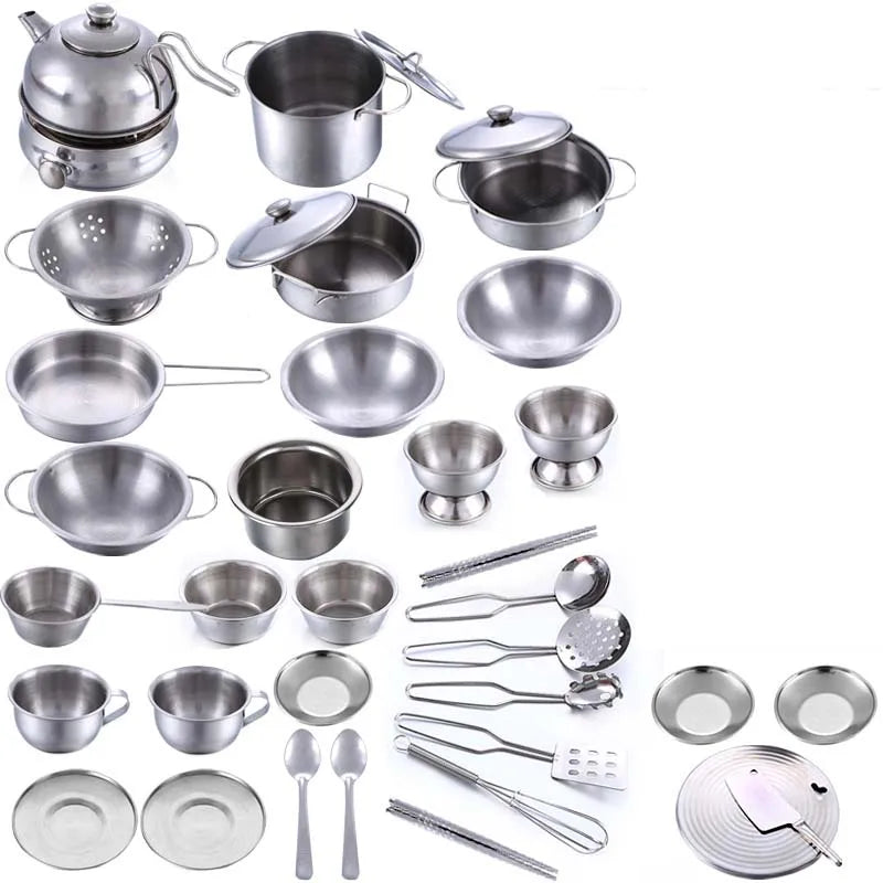 25pcs Children Stainless Steel Pretend Play Food Kitchen Cookware Set Toy Mini Cooking Game Pot Shovel Tinplate Kid Kitchen Toy