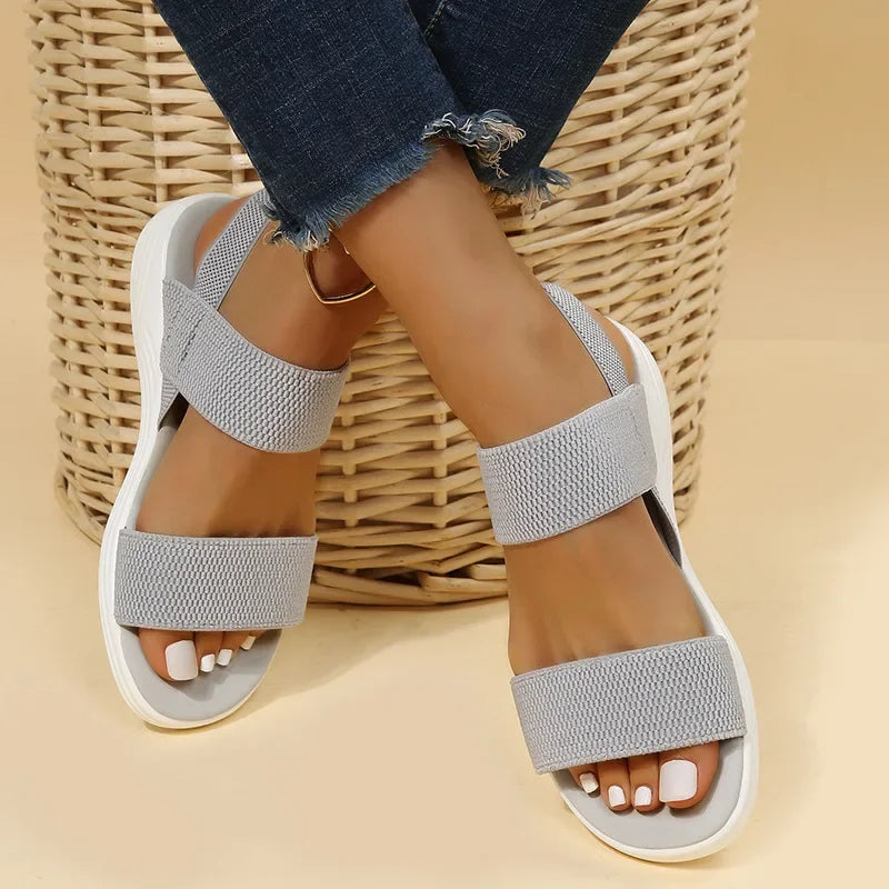 Women's Knit Elastic Cloth Wedge Sandals Slip On Lightweight Walking Sandals Women Plus Size Comfortable Summer Shoes Woman 2024