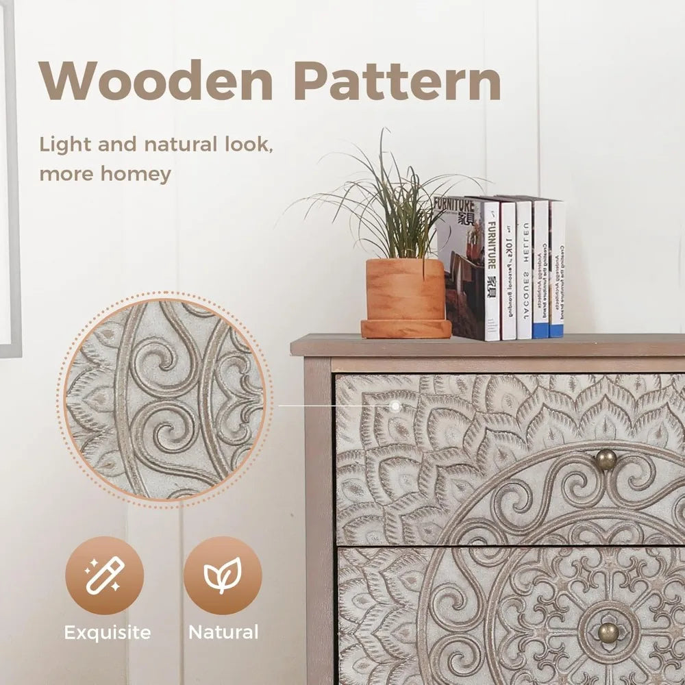 3 Drawer Dresser Set of 2, Large Chest of Drawers with Roller Slides Farmhouse 30.5" Tall Wooden Nightstand Boho Accent Storage
