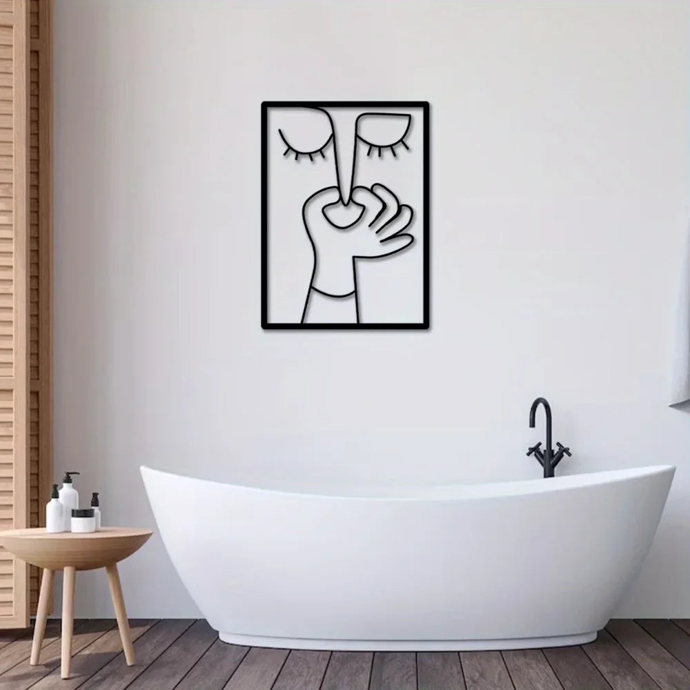 1pc Unique Metal Portrait Funny Toilet Wall Art - Humorous Bathroom Sign with Minimal Line Art Design - Restroom Decor