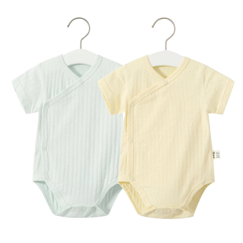 2Pcs Summer Newborn Baby Girls Romper Pure Color Cotton Short Sleeved Bodysuit Infants Breathable Soft Bebe Jumpsuit
