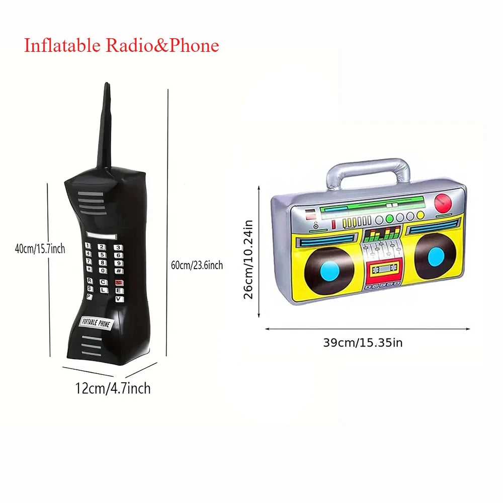 2 Pcs Set Of 90s Inflatable Radio Toys, Party Decorations, Phone Shaped Balloon Toys Hip-Hop Themed Disco Birthday Party Props